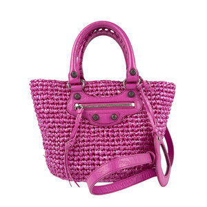 Balenciaga Le Cagoule Pannier Shoulder Bag Leather Pink Silver
